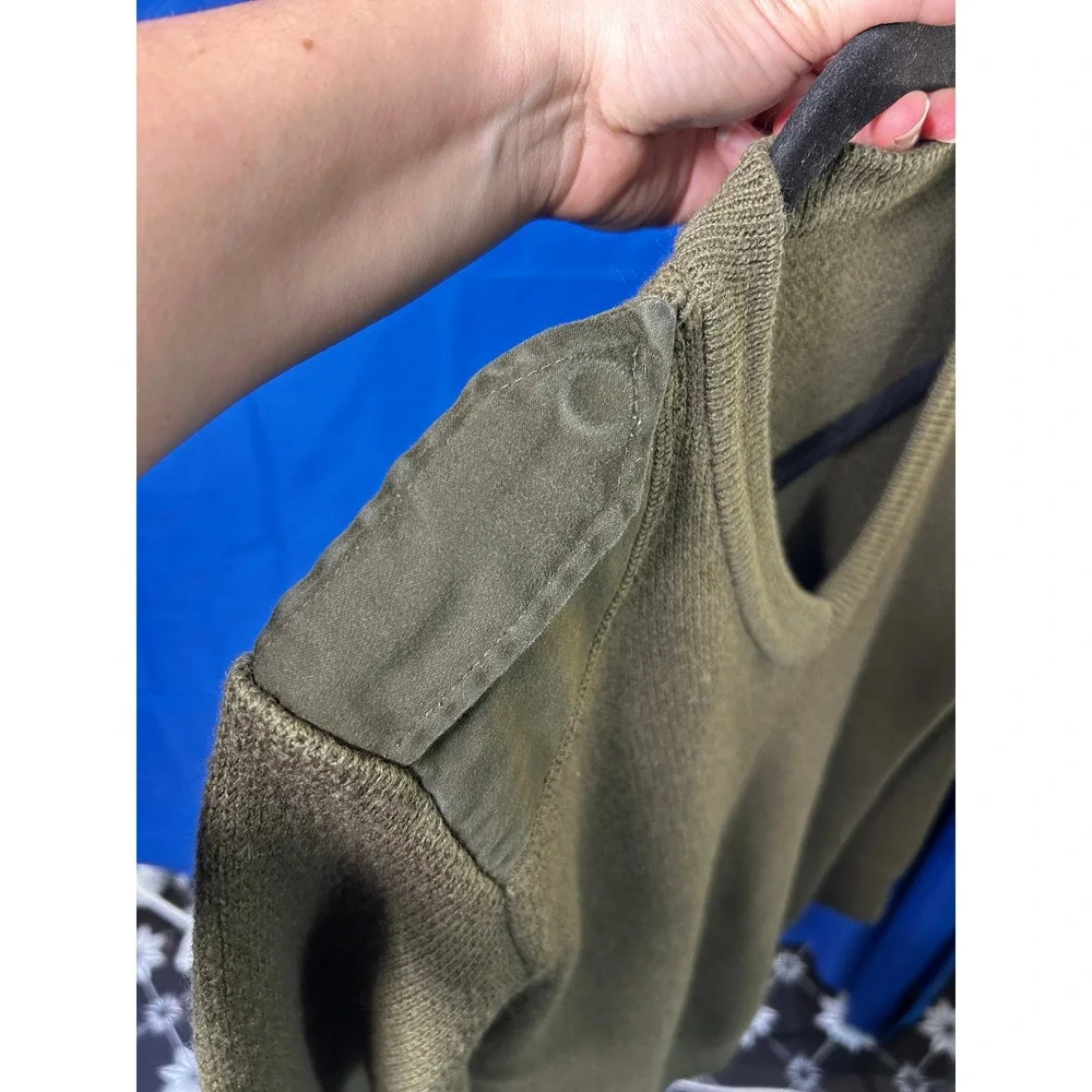 Mens Olive Military Ribbed Knit Commando Sweater Sz S Utility Epaulet Patch